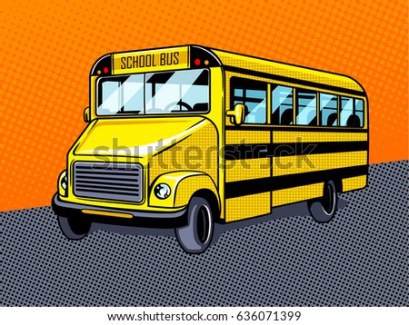 School bus pop art style raster illustration. Comic book style imitation