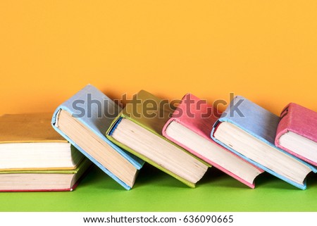 Set of colored books on bright colorful background.free copy space. Back to school copy space. Education background.
