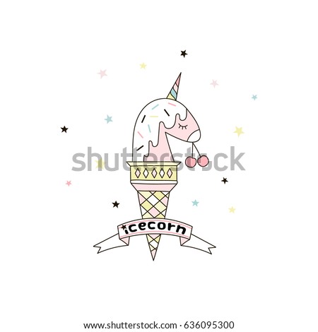 unicorn ice cream, doodle clip art