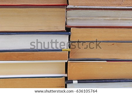Books illustrate education study concept. Book texture pattern wallpaper. Photo of books.