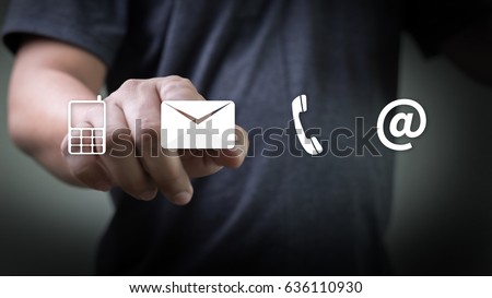 CONTACT US (Customer Support Hotline people CONNECT ) phone application blue background Royalty-Free Stock Photo #636110930