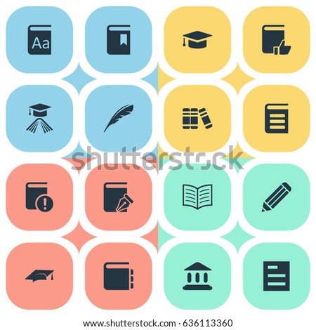 Vector Illustration Set Of Simple Reading Icons. Elements Journal, Sketchbook, Recommended Reading And Other Synonyms Pencil, Feather And Alphabet.