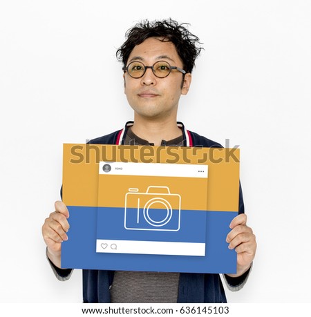 People holding placard with camera icon