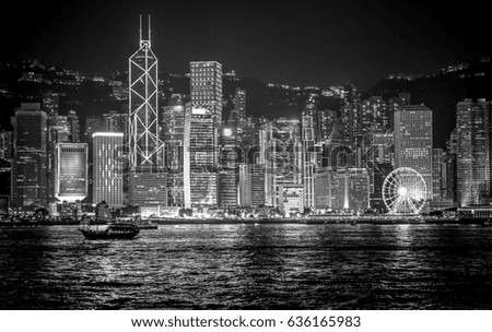 Hong Kong Harbor View with Black and white color