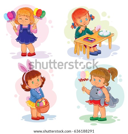 Set of clip art illustrations with young children on Easter theme