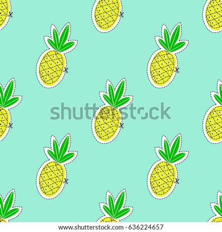 Pineapple juicy fruit. Vector illustration of seamless pattern.