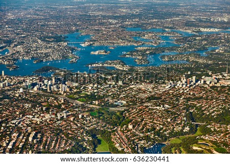 Aerial view on Sydney, Double bay harbourside area