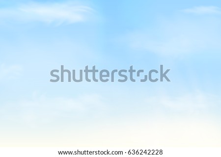 Nature Landscape Background with Blue sky and Fluffy white Realistic clouds. Vector illustration. Royalty-Free Stock Photo #636242228