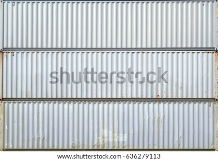 The white blank surface texture of the sea container. Three stacked containers without labels. Royalty-Free Stock Photo #636279113