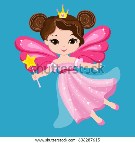 Beautiful little fairy in a pink dress with a magic wand. Raster copy.