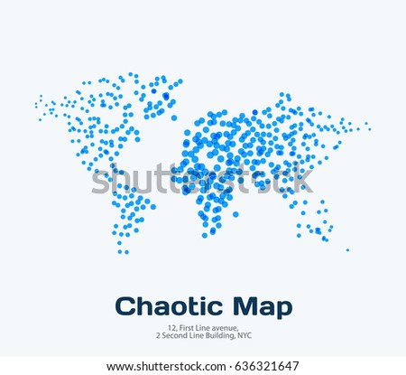 Vector world map template with round spots, dots for business. Graphic design abstract art for technology and travel by train, car, plane subject.