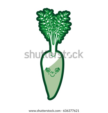 green silhouette of carrot caricature with stem and leaves vector illustration