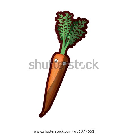 white background with realistic carrot caricature with stem and leaves and half shadow vector illustration