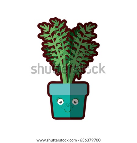 white background with caricature of carrot plant in flower pot and half shadow vector illustration