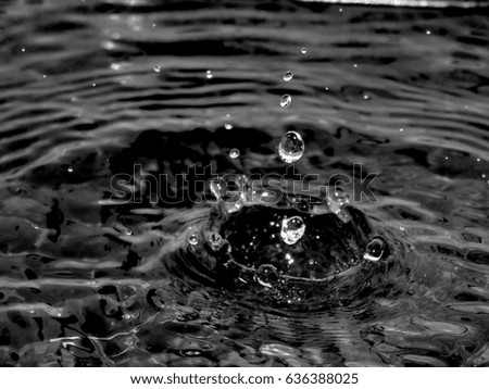 Splashes of water with a splash on a black and white image