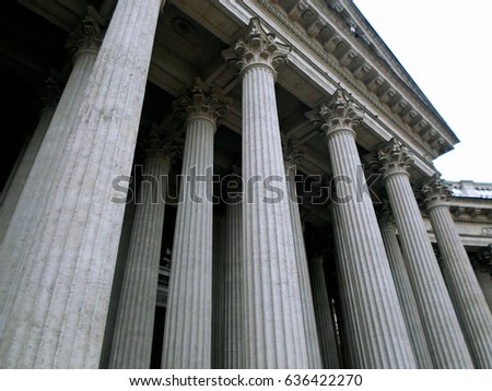 Colonnade of the Kazan Cathedral or Kazanskiy Kafedralniy Sobor, a cathedral of the Russian Orthodox Church on the Nevsky Prospekt in Saint Petersburg, Russia - June 2016 Royalty-Free Stock Photo #636422270