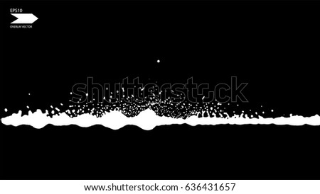 Overlay texture vector. Exploding particles, flying fragments in different directions, twisting white dots. Smashing glass. You can use different types of overlay and get great effects.