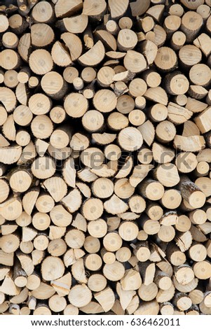 Picture of the firewood stack texture close up. Background of the firewood stack pattern close up.