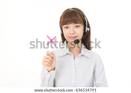 Call center operator with a No sign