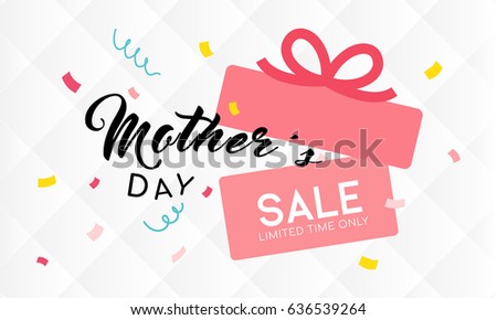 Open gift box with Mother's day sale on white pattern background, vector illustration.