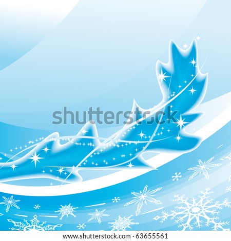 Christmas tree branch. Vector blue winter background