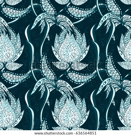 Vintage floral seamless pattern in blue colors.