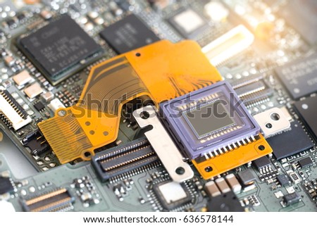 Image sensor for digital camera on electronic circuit board.