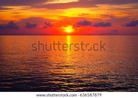 Panorama. Amazing Sea of ​​thailand. Sun Over Horizon, Sunset, Sunrise Background. Colorful of the morning sun, suitable for relaxation.Ecotourism main concept.