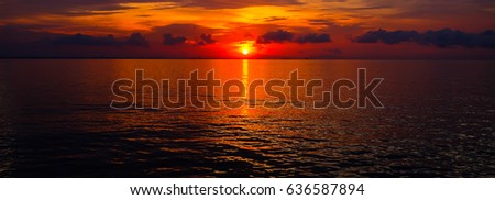 Amazing Sea of ​​thailand. Sun Over Horizon, Sunset, Sunrise Background. Colorful of the morning sun, suitable for relaxation.Ecotourism main concept,Panorama.