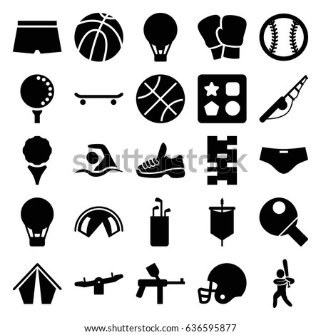 Recreation icons set. set of 25 recreation filled icons such as from toy for beach, swing, baseball player, swimming, golf ball, trainers, baseball, table tennis