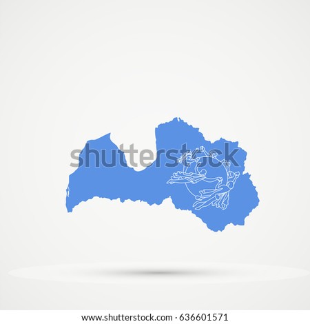 Latvia map in Universal Postal Union (UPU), flag colors, editable vector.