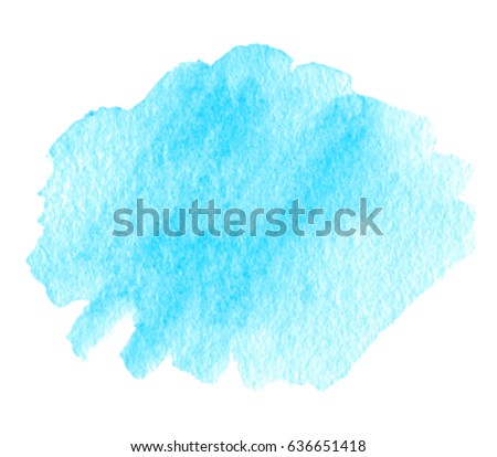 Blue watercolor brush paint isolated paper texture vector splash on white background. Shape hand drawn stylized vivid spot element for design, web, tag