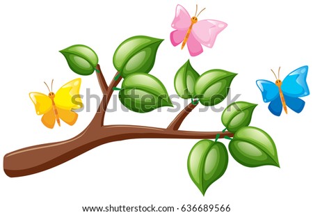 Butterflies flying over the branch illustration