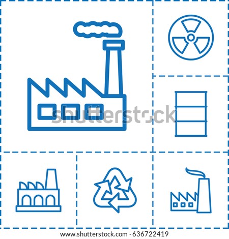 Pollution icon. set of 6 pollution outline icons such as barrel, factory, recycle