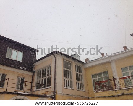Vintage building in snow