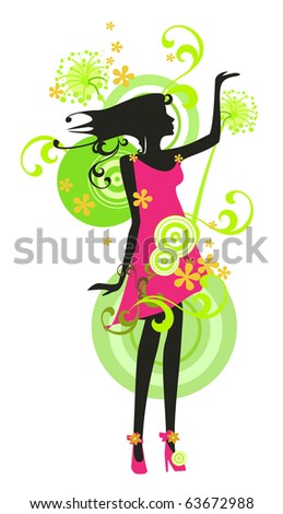 Beautiful vector woman with flowers