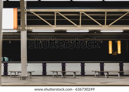 Abstract background, empty train station at night with blank space.