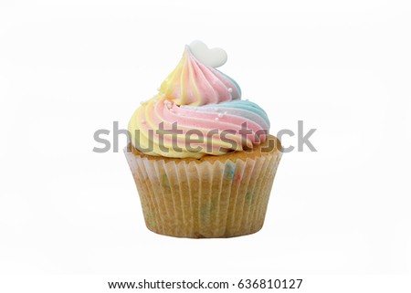 Cupcakes are beautifully decorated isolated on white background.