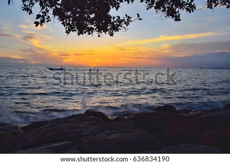 Dramatic landscape during sunset at Teluk Kemang, Negeri Sembilan, Malaysia.