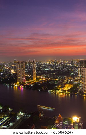 night view of Bangkok and Chao Phraya river