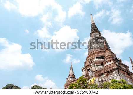 Pagoda and Buddha Status at Wat Yai Chaimongkol, Ayutthaya, Thailand