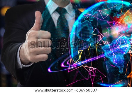Best Internet Technology concept of global business. Elements of this image furnished by NASA. Businessman connecting his business project, social networking or teamwork organization.