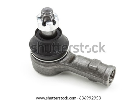 Tie rod end or ball joint isolated on white, automotive part Royalty-Free Stock Photo #636992953