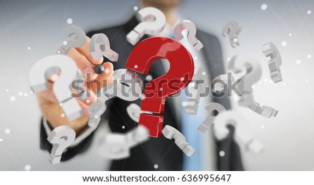 Businessman on blurred background using 3D rendering question marks