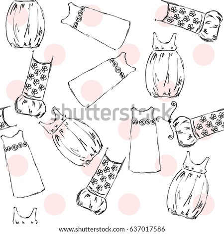 Hand draw seamless pattern with fashionable dresses