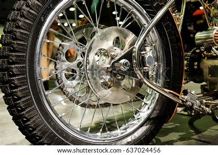 the rear wheel of a motorcycle