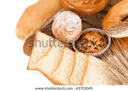 bread, bun, bagel and spike isolated on white background