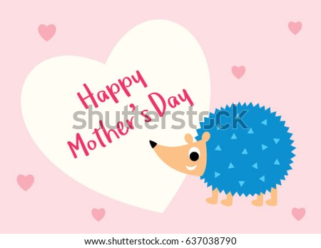 cute hedgehog mother day greeting card vector. cute porcupine mother day greeting card vector.