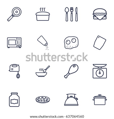 Set Of 16 Culinary Outline Icons Set.Collection Of Salt, Mixer, Bread And Other Elements.