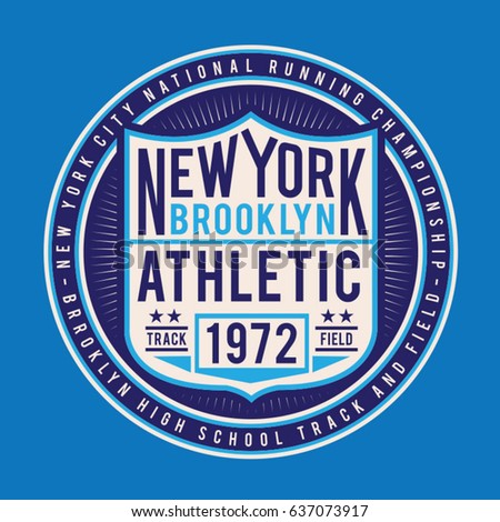 Athletic sport running Brooklyn typography, tee shirt graphics, vectors